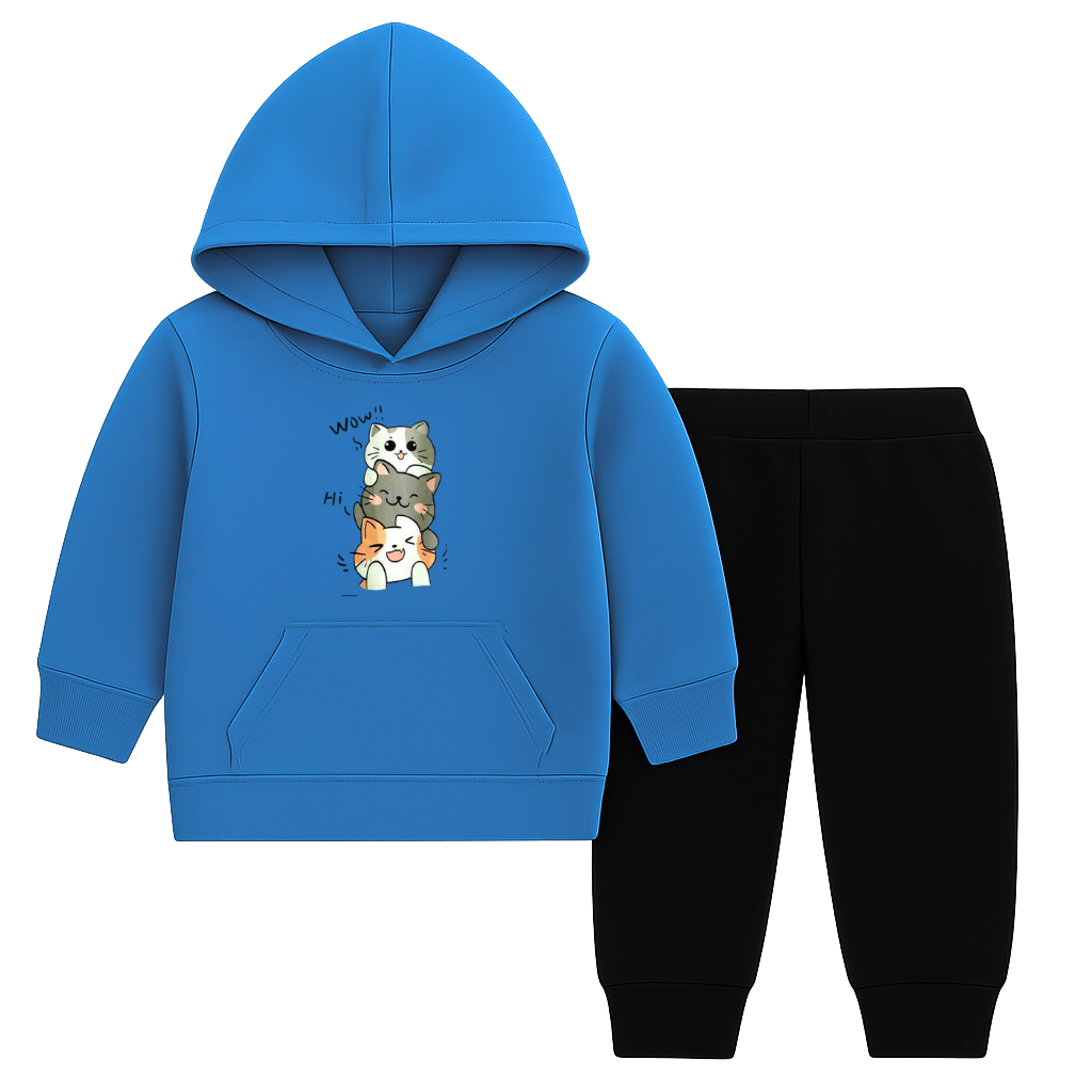Triple Kitty Fun Printed Hooded Tracksuit for Kids