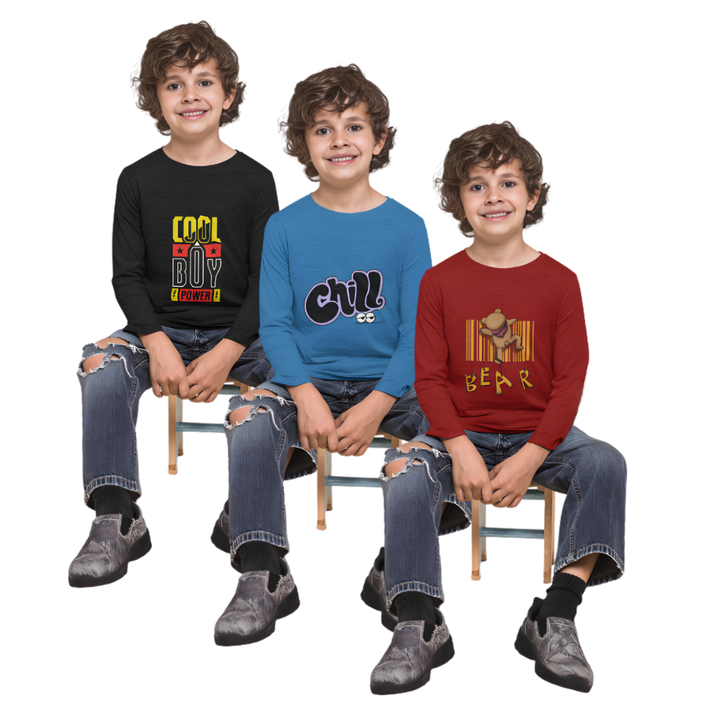 Pack of 3 Full Sleeve T-Shirt Bundle for Kids