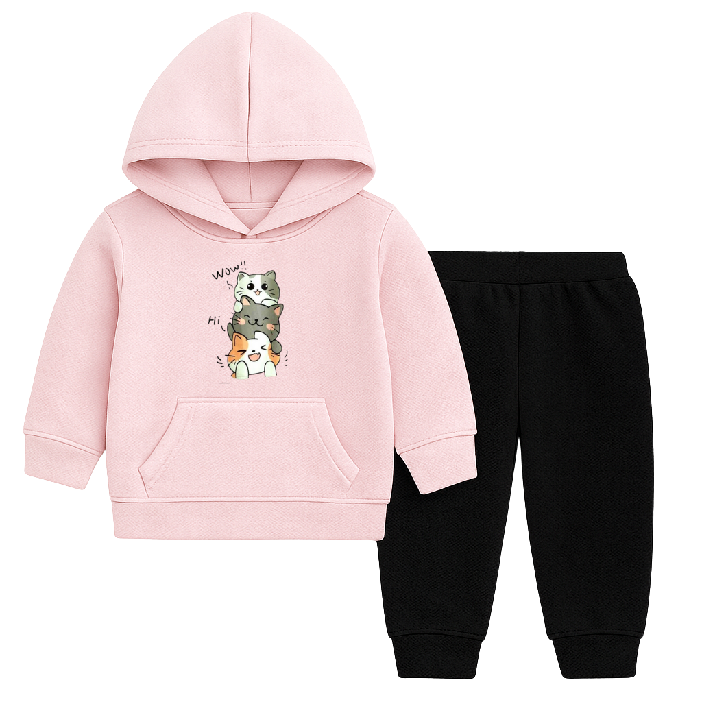 Triple Kitty Fun Printed Hooded Tracksuit for Kids