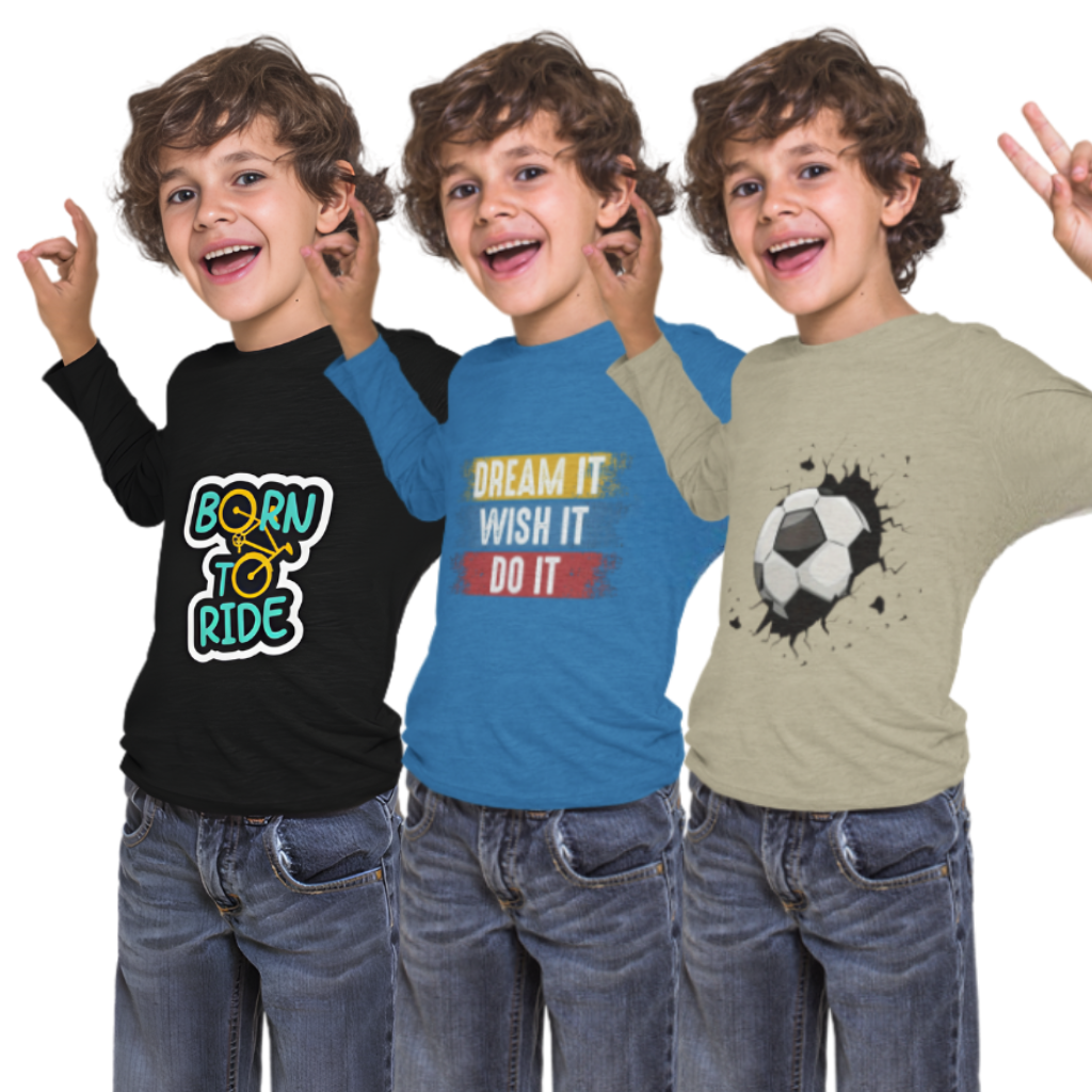 Pack of 3 Full Sleeve T-Shirt Bundle for Kids