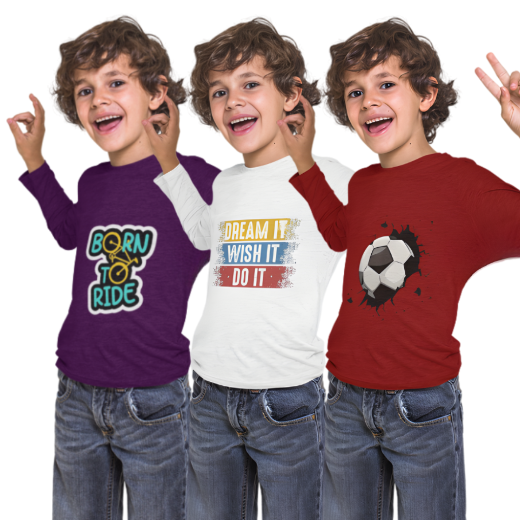 Pack of 3 Full Sleeve T-Shirt Bundle for Kids
