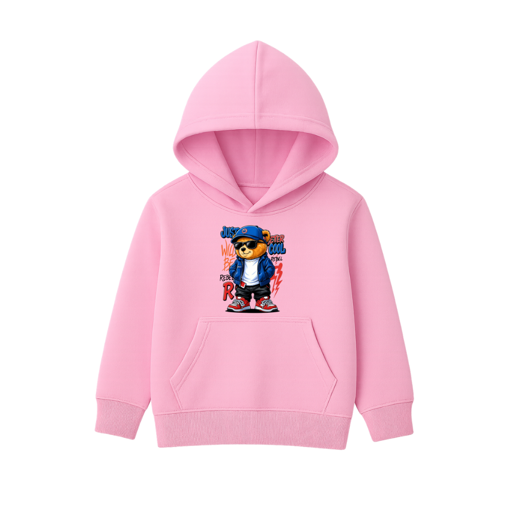 Cool Rebel Bear Printed Hooded for Kids