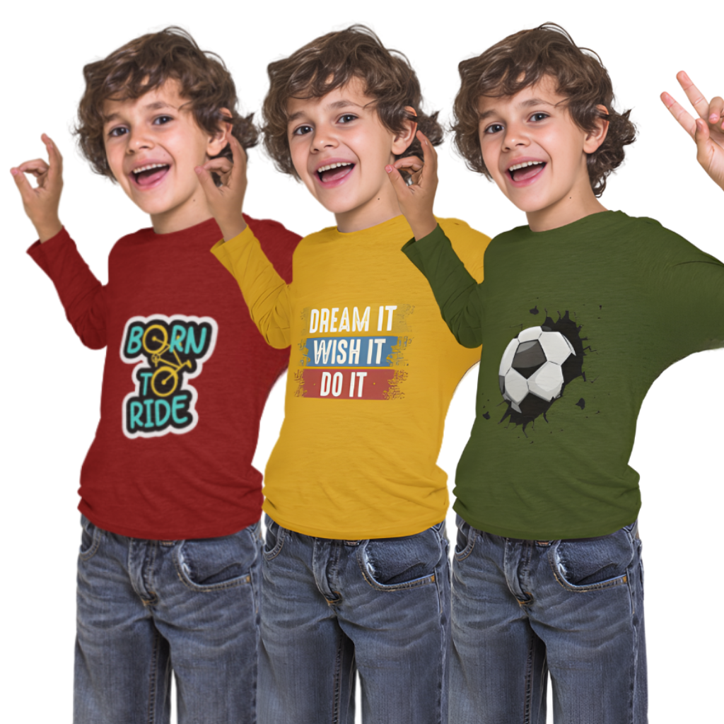 Pack of 3 Full Sleeve T-Shirt Bundle for Kids