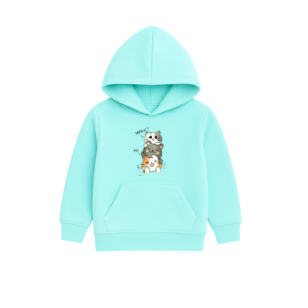 Triple Kitty Fun Printed Hooded for Kids