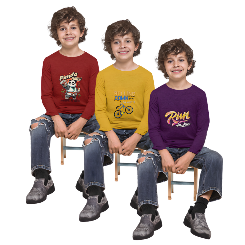 Pack of 3 Full Sleeve T-Shirt Bundle for Kids