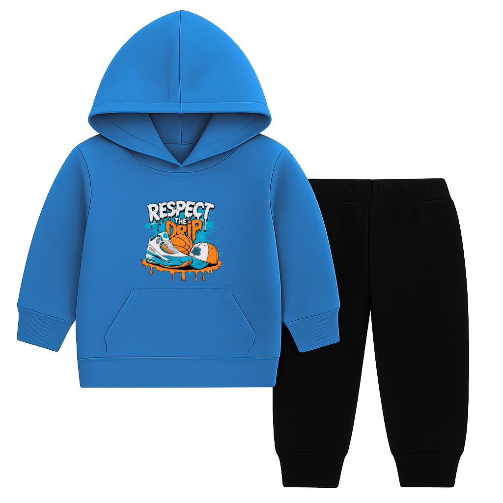 Respect The Drip Printed Hooded Tracksuit for Kids