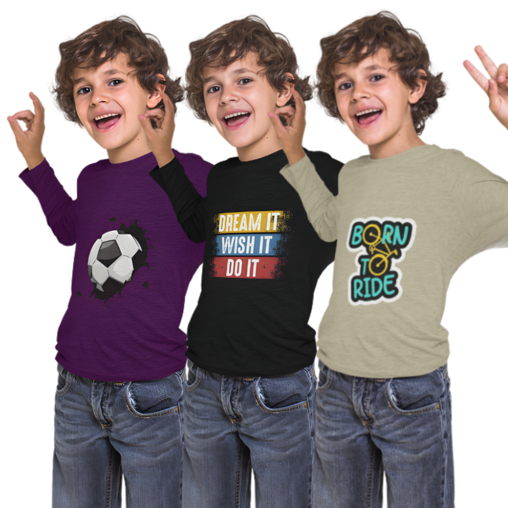 Pack of 3 Full Sleeve T-Shirt Bundle for Kids