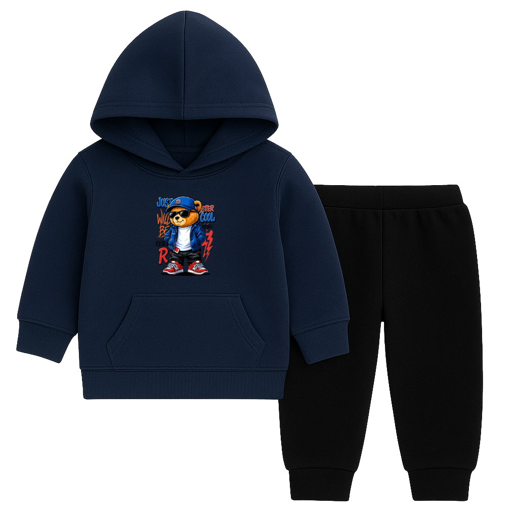 Cool Rebel Bear Printed Hooded Tracksuit for Kids