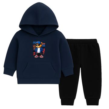 Cool Rebel Bear Printed Hooded Tracksuit for Kids
