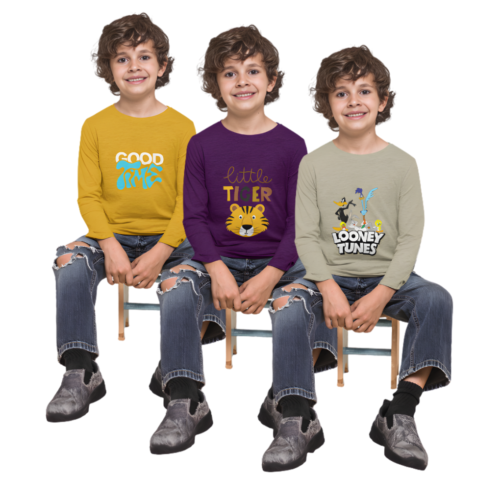 Pack of 3 Full Sleeve T-Shirt Bundle for Kids