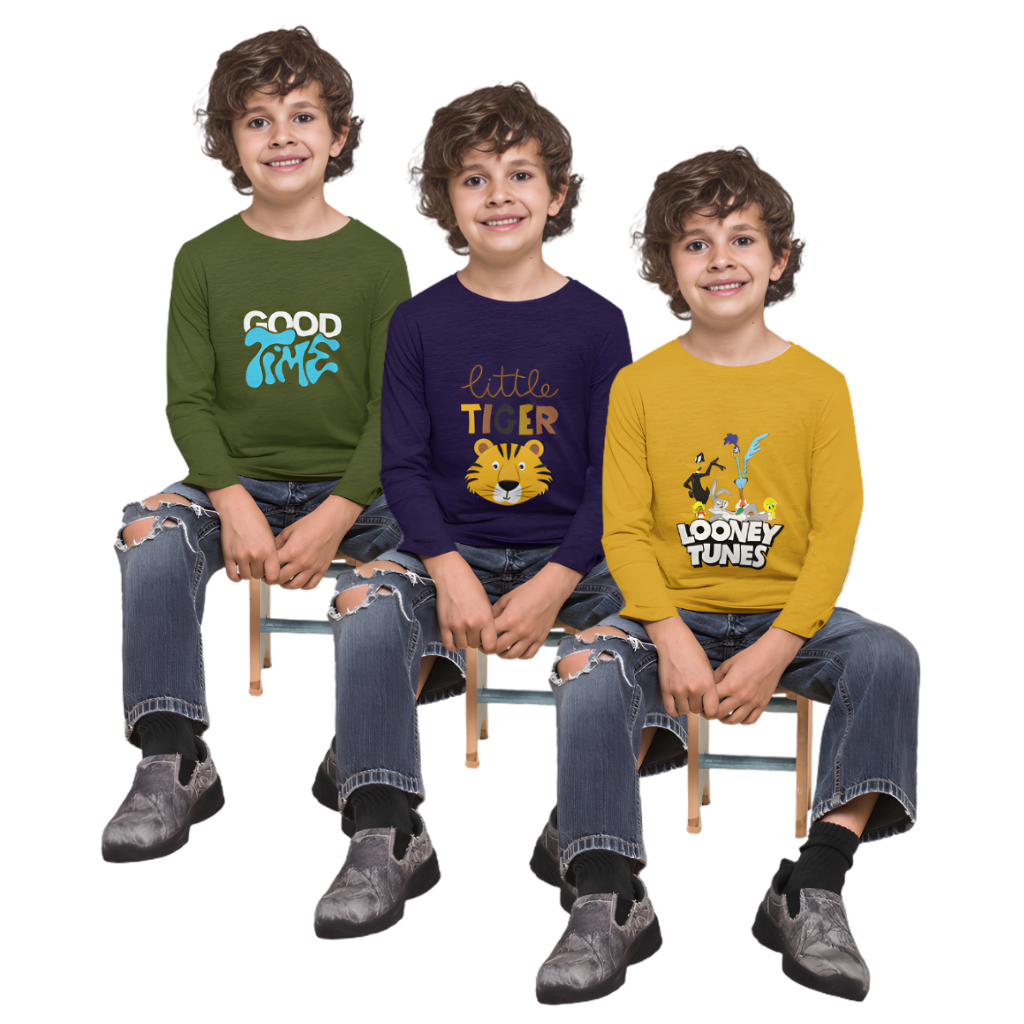 Pack of 3 Full Sleeve T-Shirt Bundle for Kids