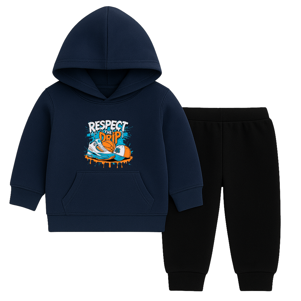 Respect The Drip Printed Hooded Tracksuit for Kids