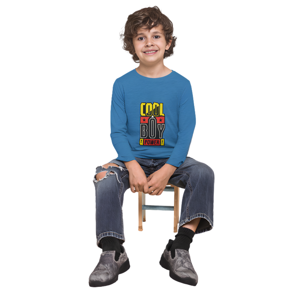 Cool Boy Power Full Sleeve Printed T-Shirt for Kids