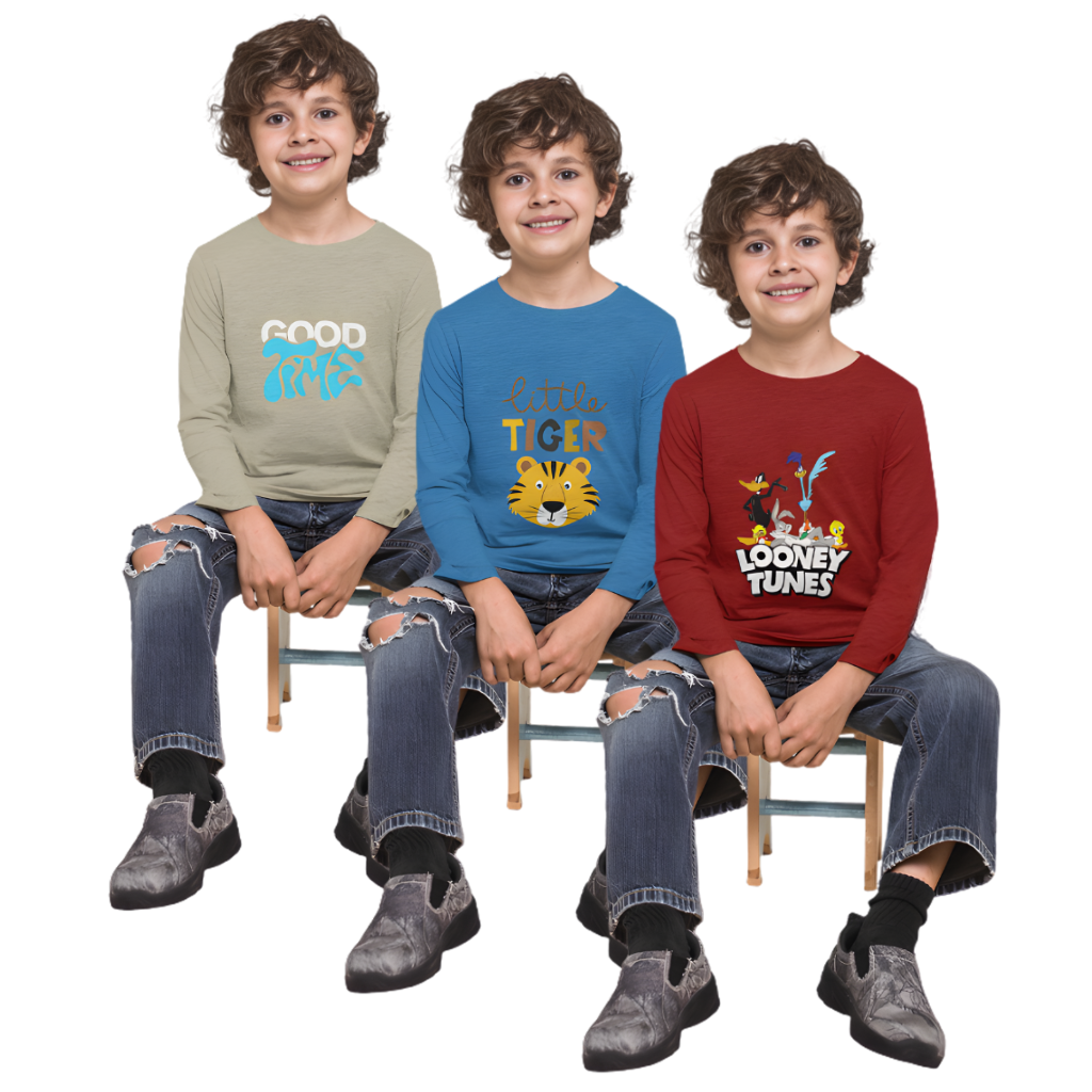 Pack of 3 Full Sleeve T-Shirt Bundle for Kids