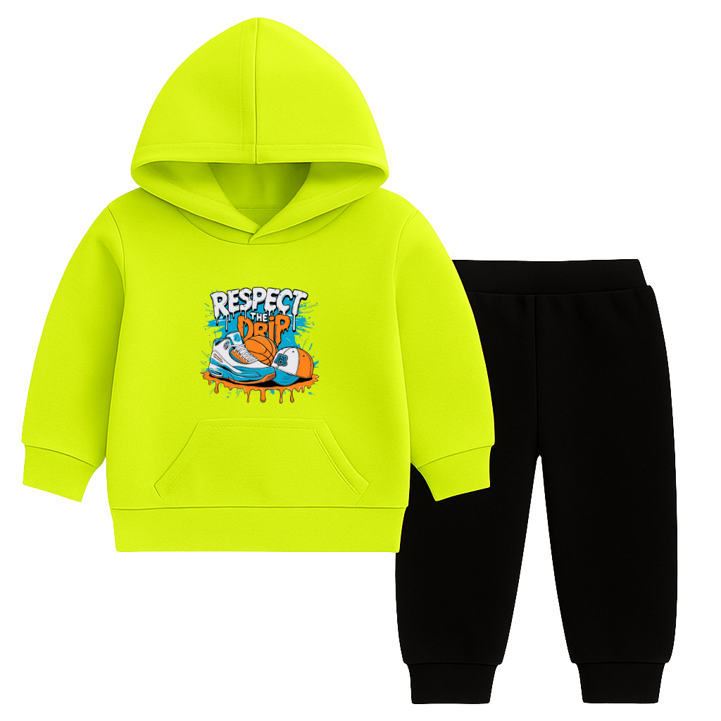 Respect The Drip Printed Hooded Tracksuit for Kids