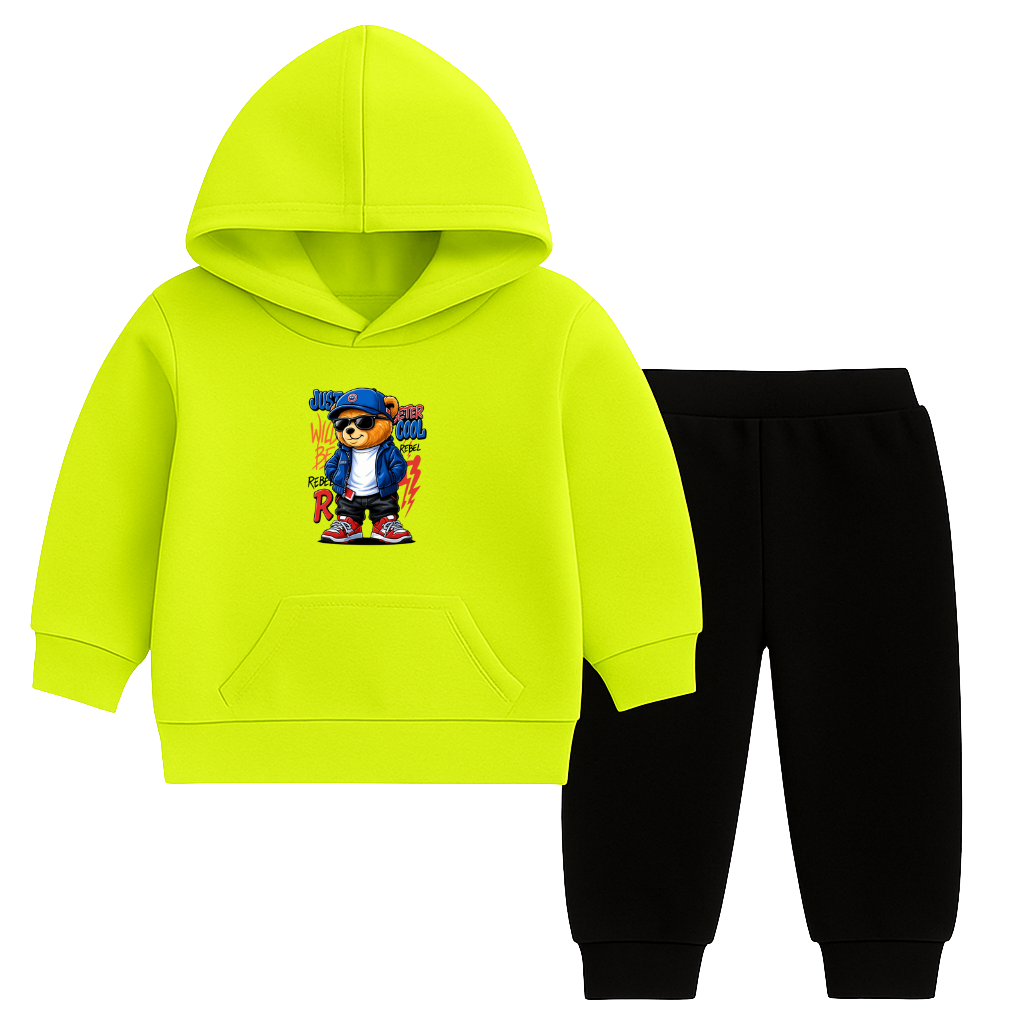 Cool Rebel Bear Printed Hooded Tracksuit for Kids