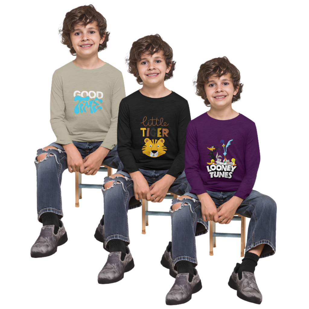 Pack of 3 Full Sleeve T-Shirt Bundle for Kids