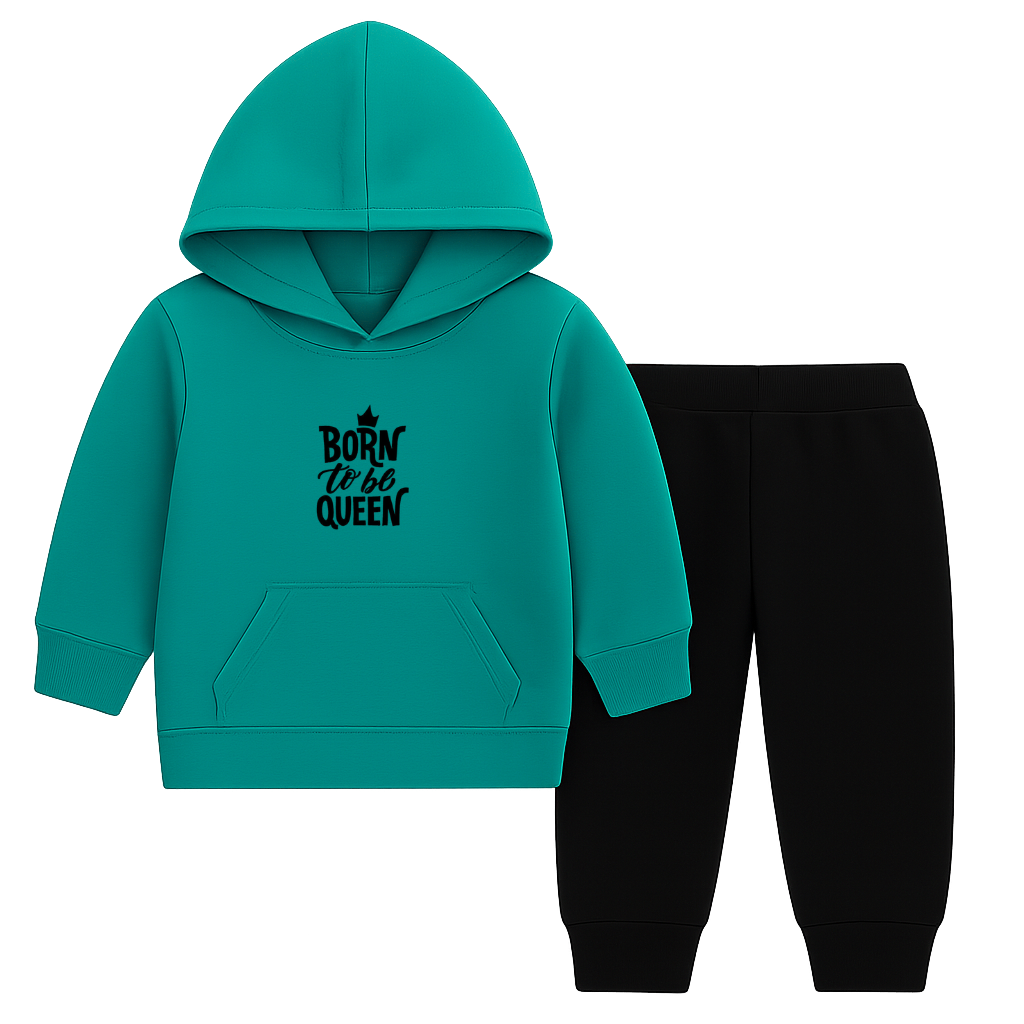 Born To Be Queen Printed Hooded Tracksuit for Kids