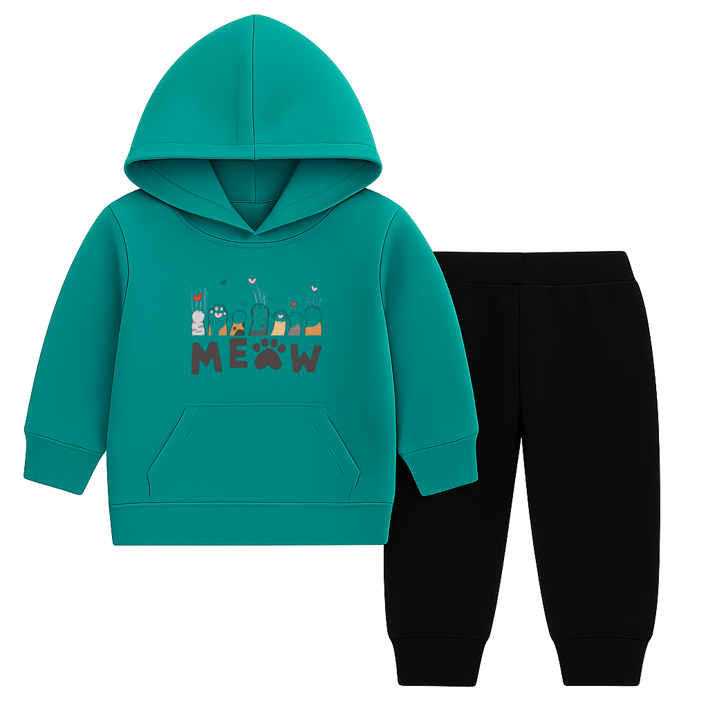 MEOW Paw Squad Printed Hooded Tracksuit for Kids