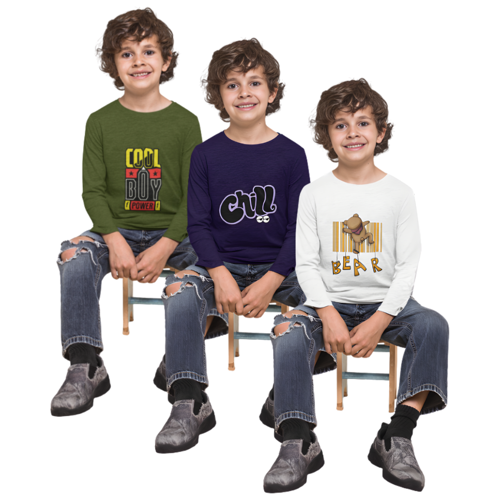 Pack of 3 Full Sleeve T-Shirt Bundle for Kids