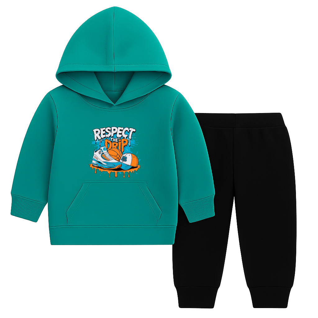 Respect The Drip Printed Hooded Tracksuit for Kids