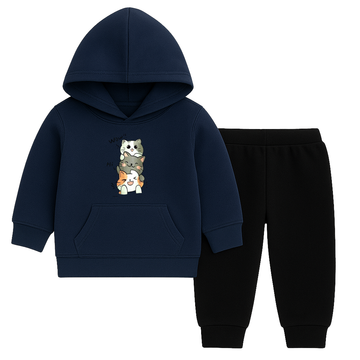 Triple Kitty Fun Printed Hooded Tracksuit for Kids
