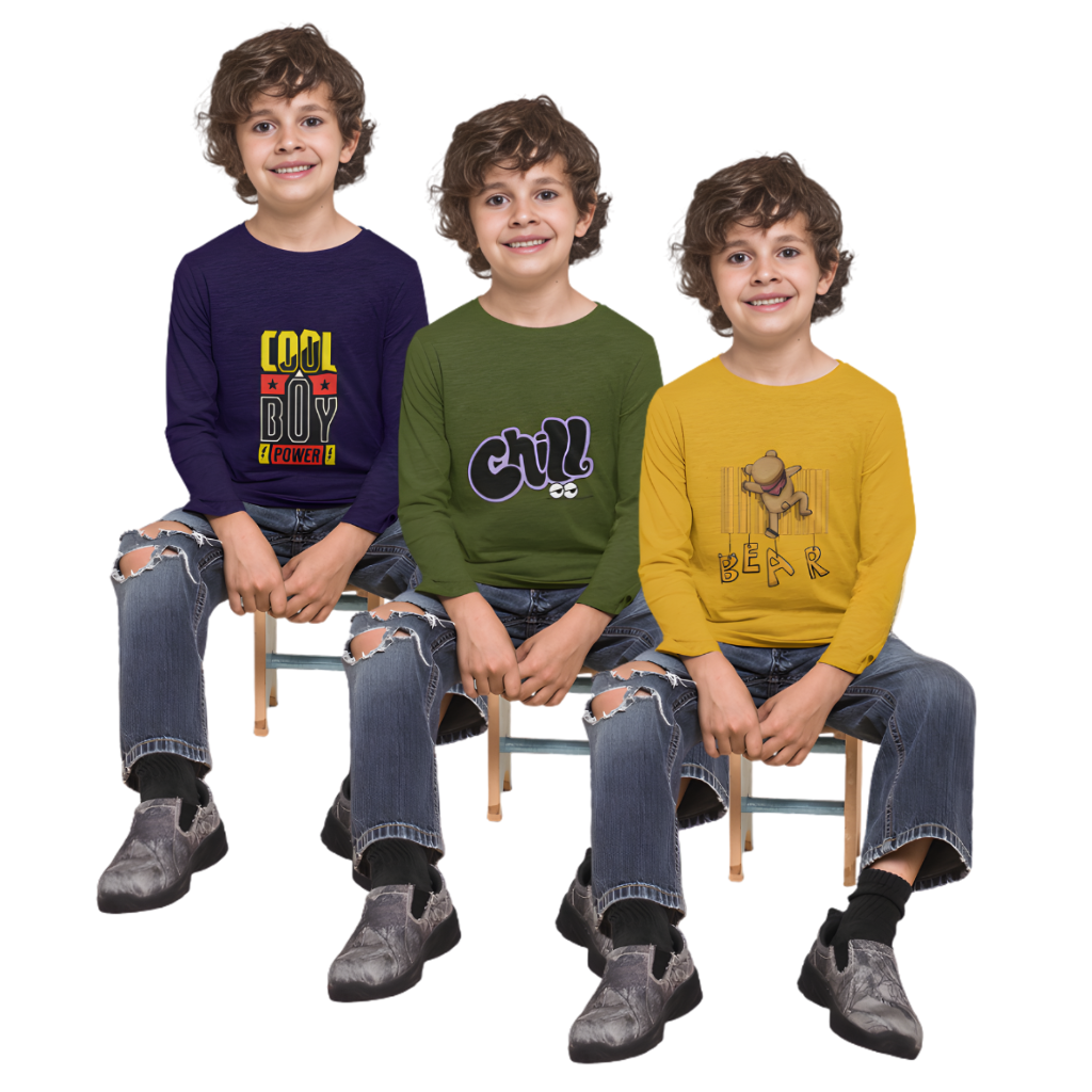 Pack of 3 Full Sleeve T-Shirt Bundle for Kids