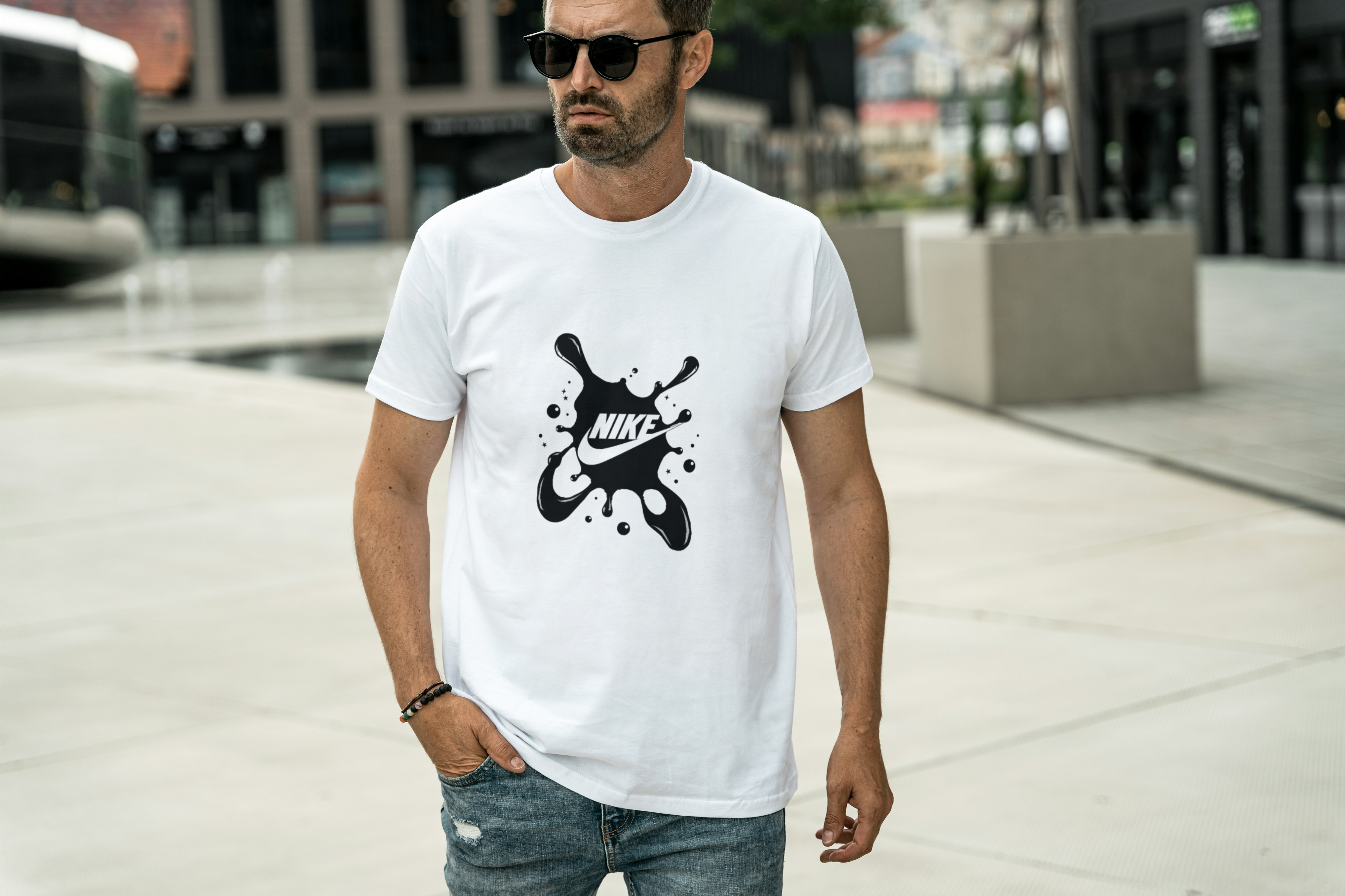 Black Paint-Splatter Graphic Tee for Men's