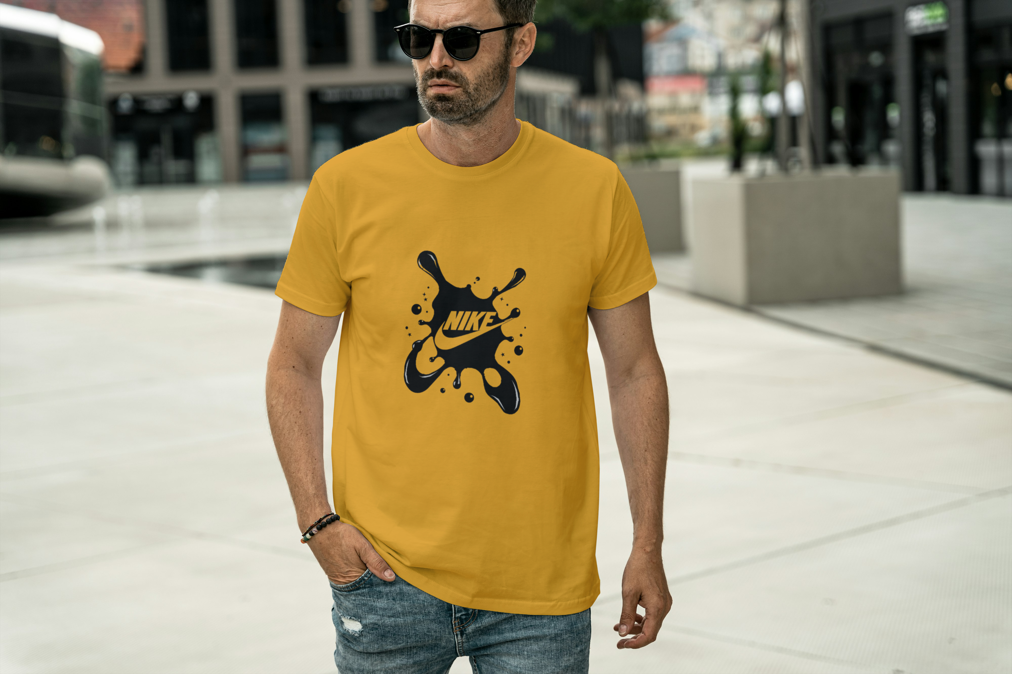 Black Paint-Splatter Graphic Tee for Men's