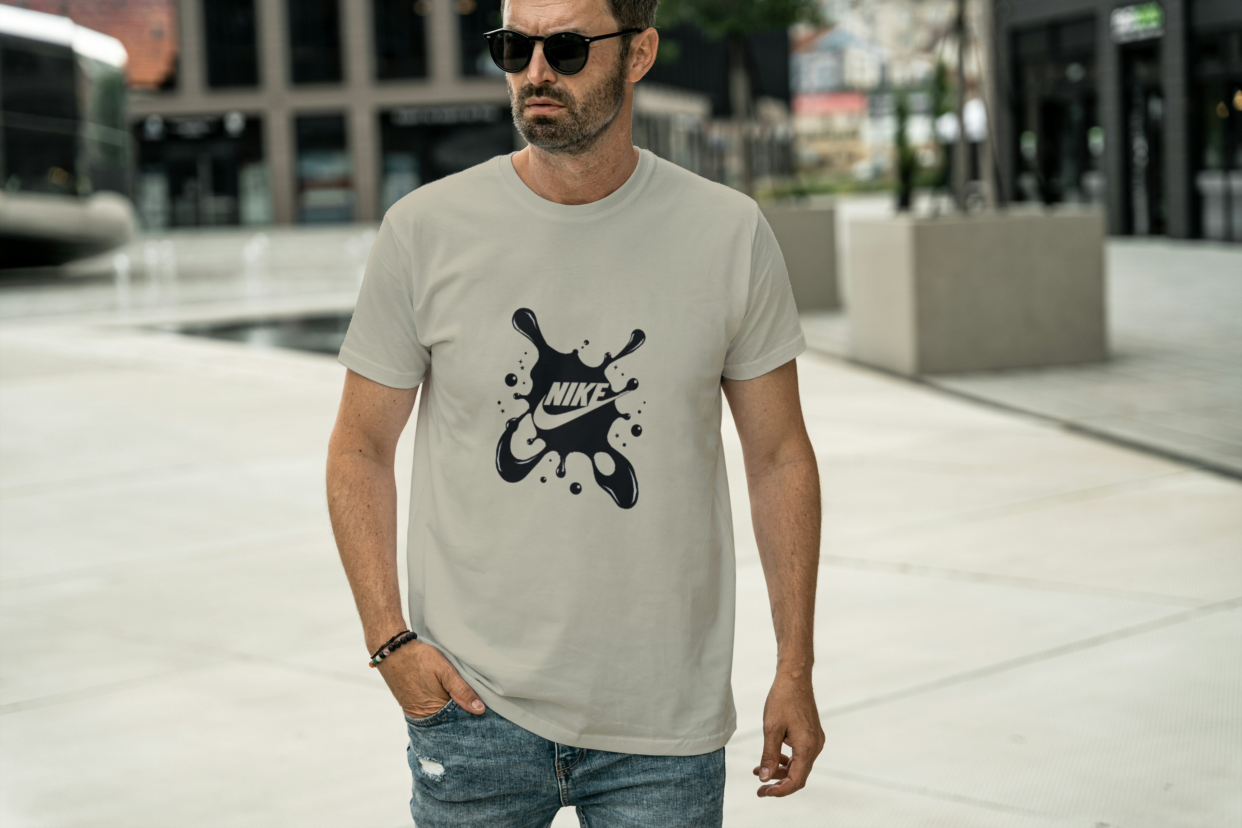 Black Paint-Splatter Graphic Tee for Men's