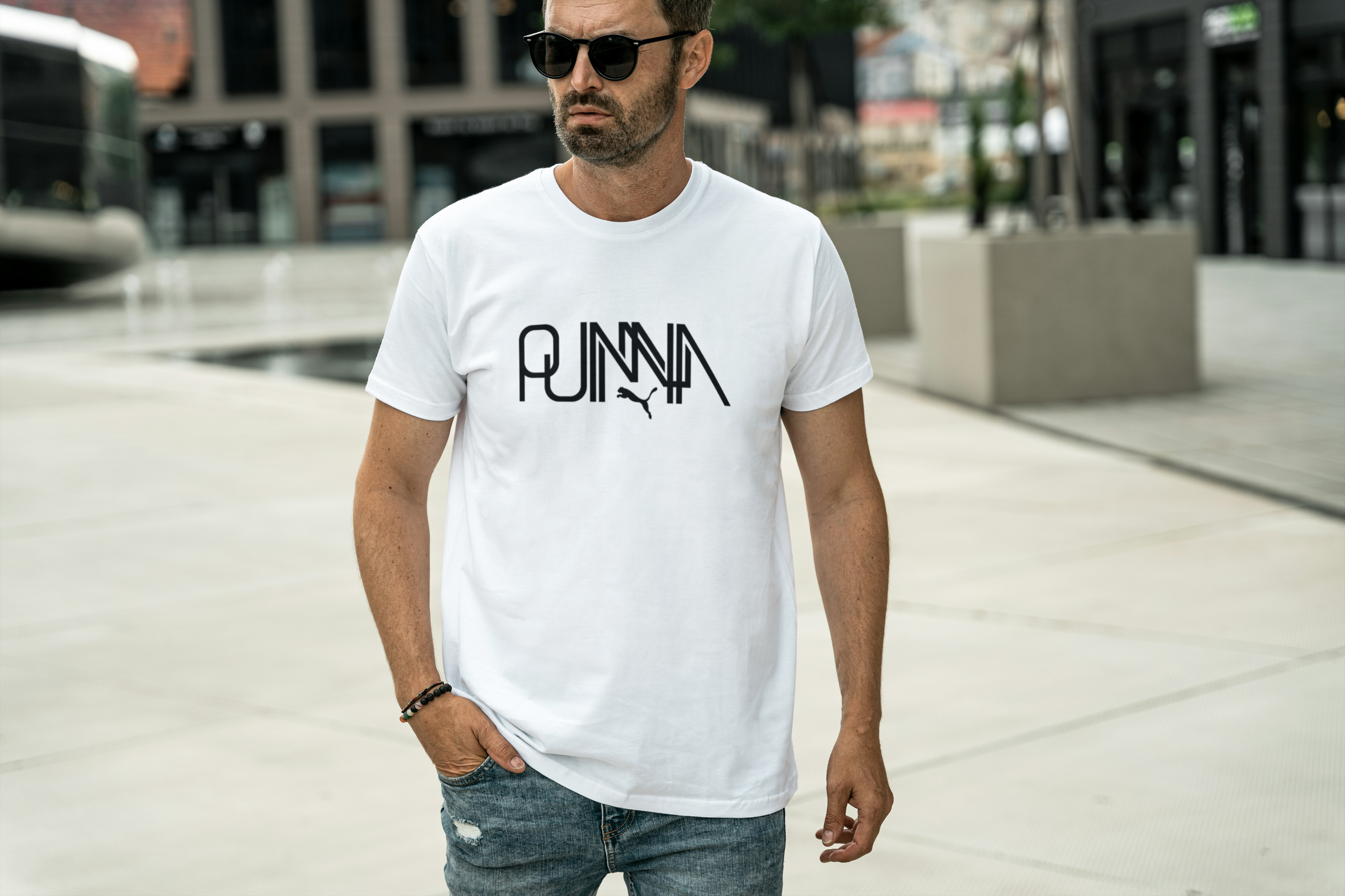 Modern Sports Leaping Cat Underneath Graphic Tee for Men's