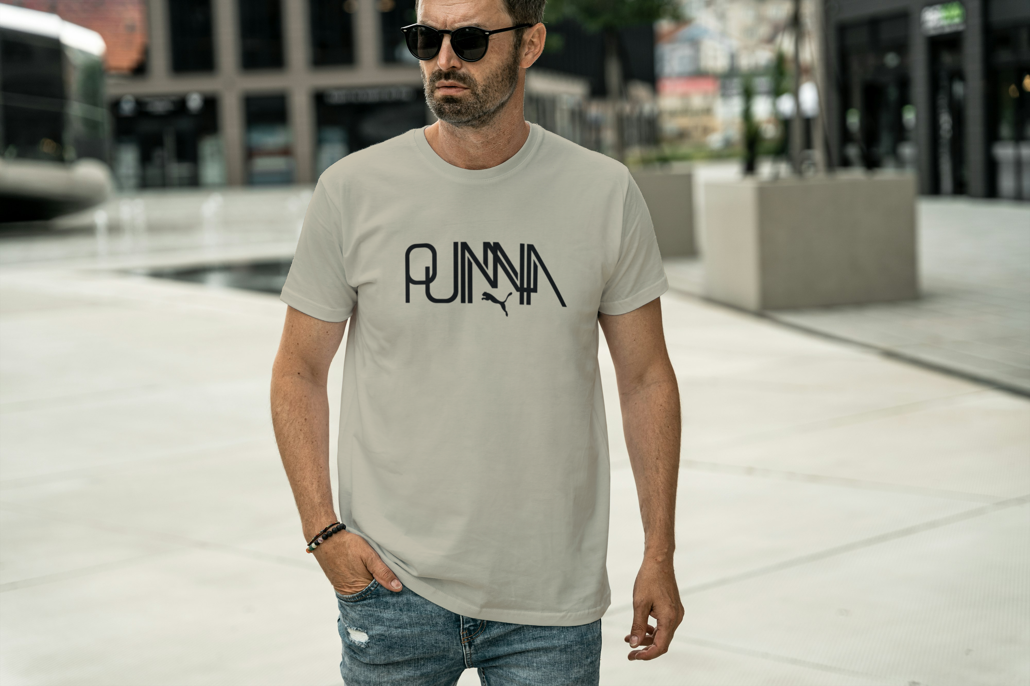 Modern Sports Leaping Cat Underneath Graphic Tee for Men's