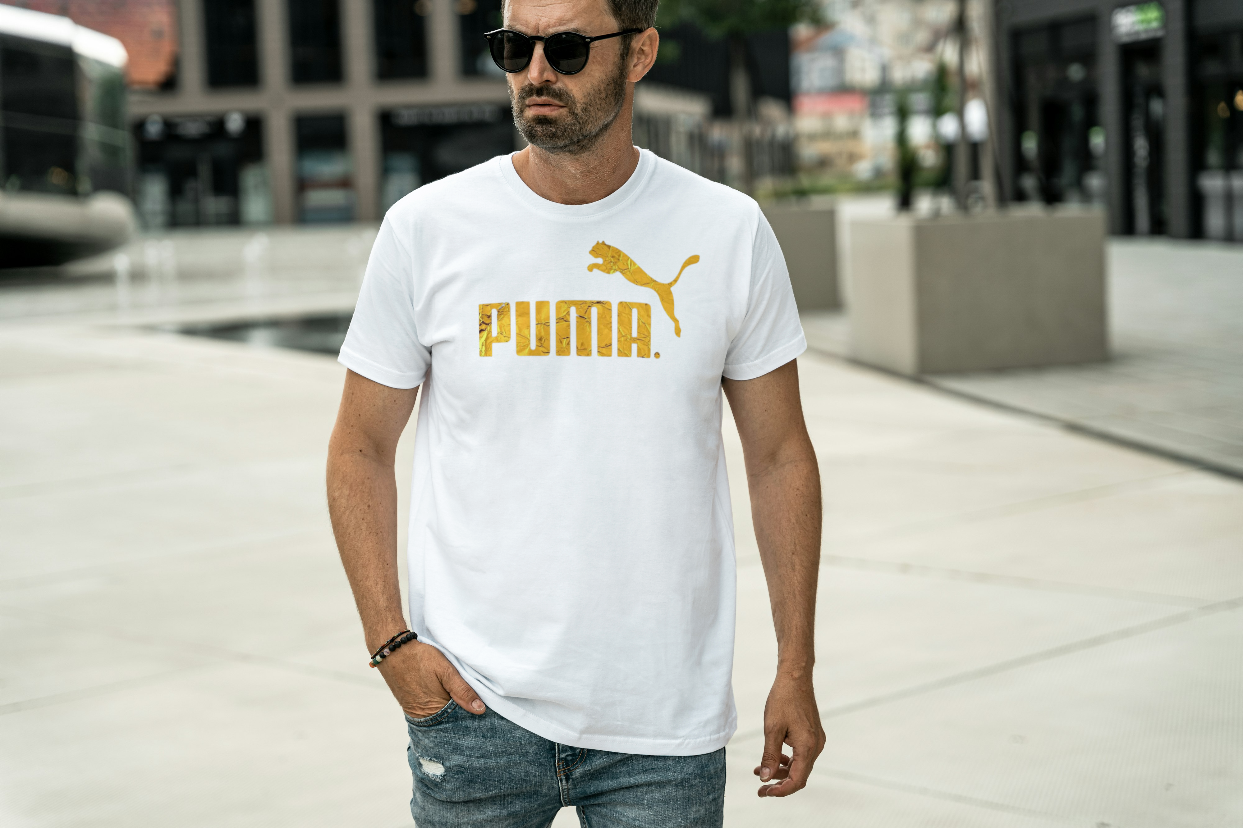 Gold Metallic Leopard Graphic Tee for Men's