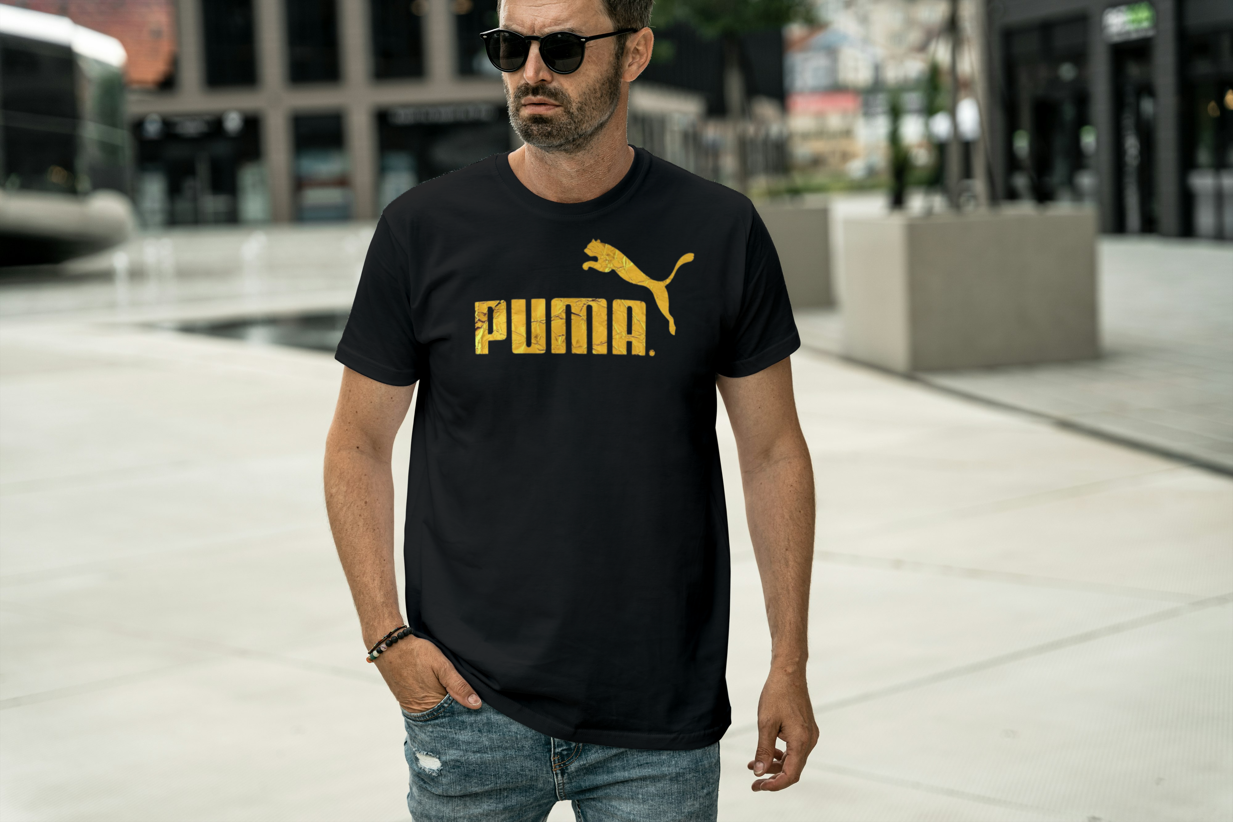 Gold Metallic Leopard Graphic Tee for Men's