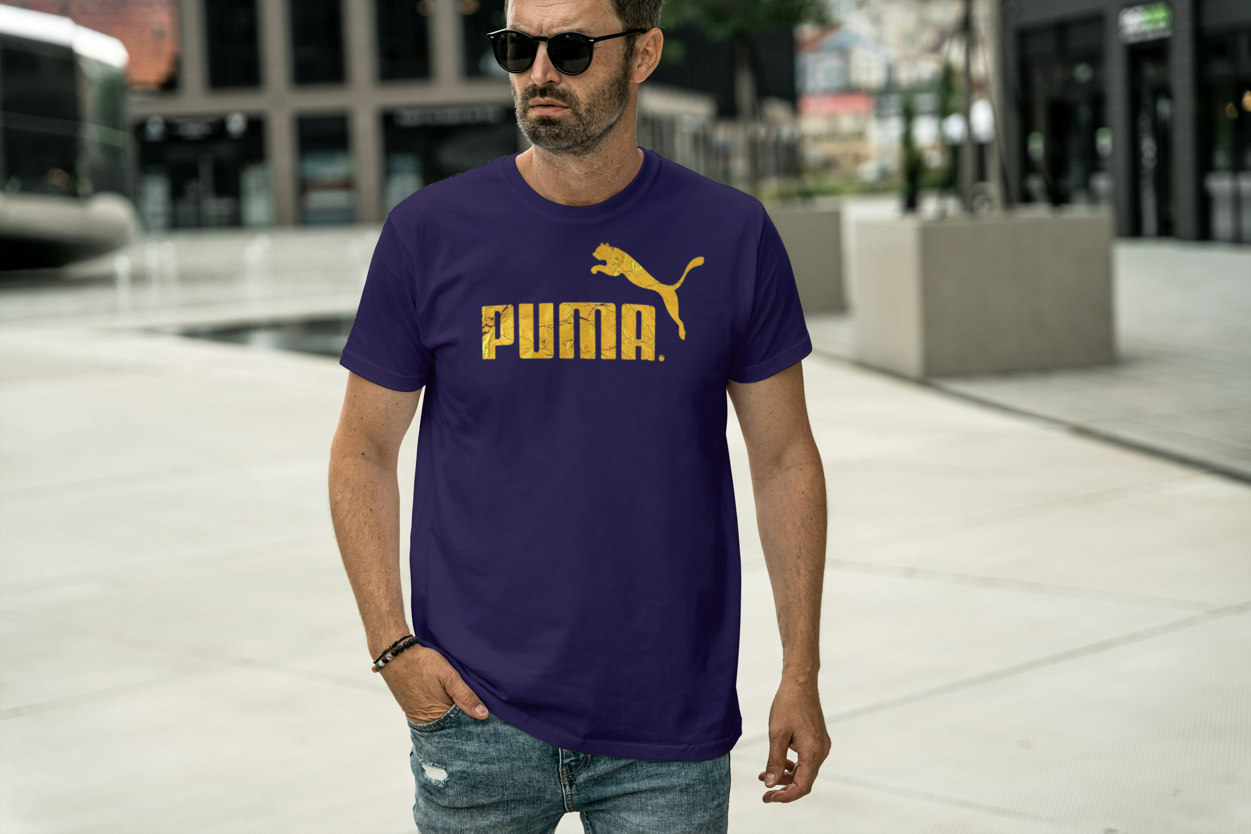 Gold Metallic Leopard Graphic Tee for Men's