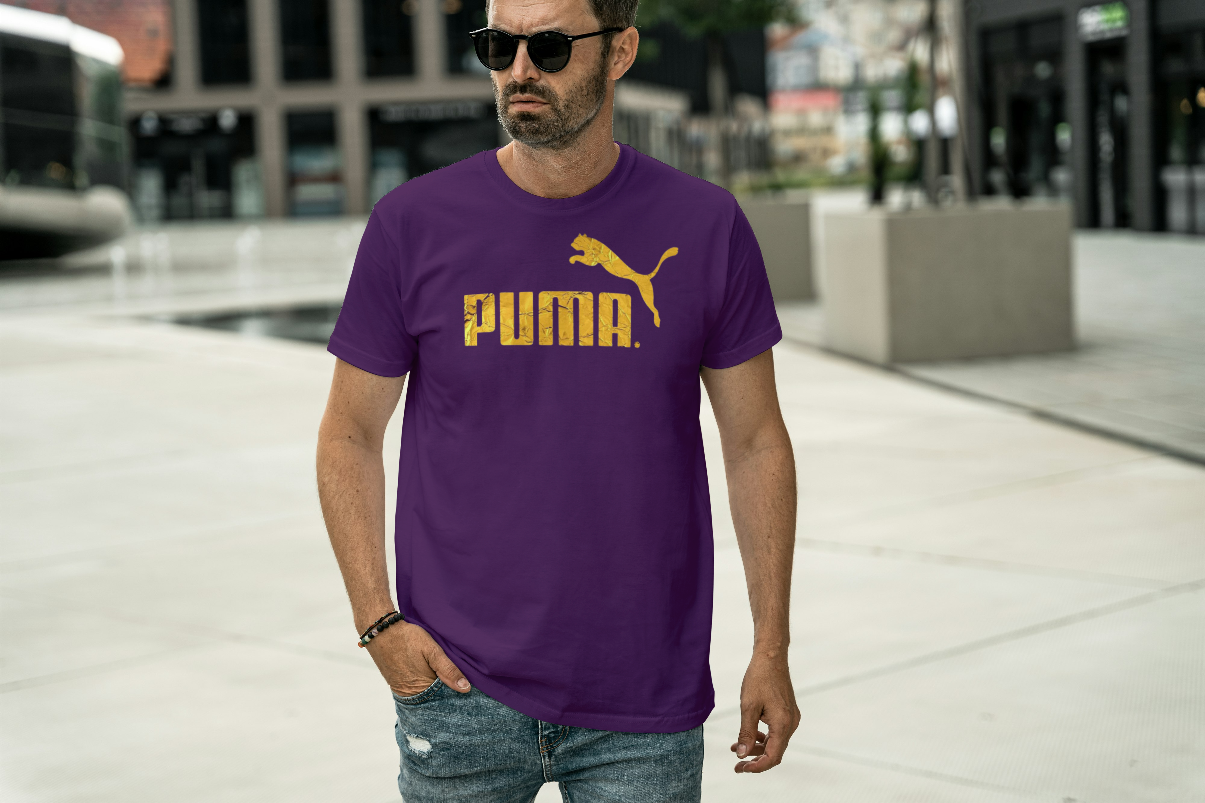 Gold Metallic Leopard Graphic Tee for Men's