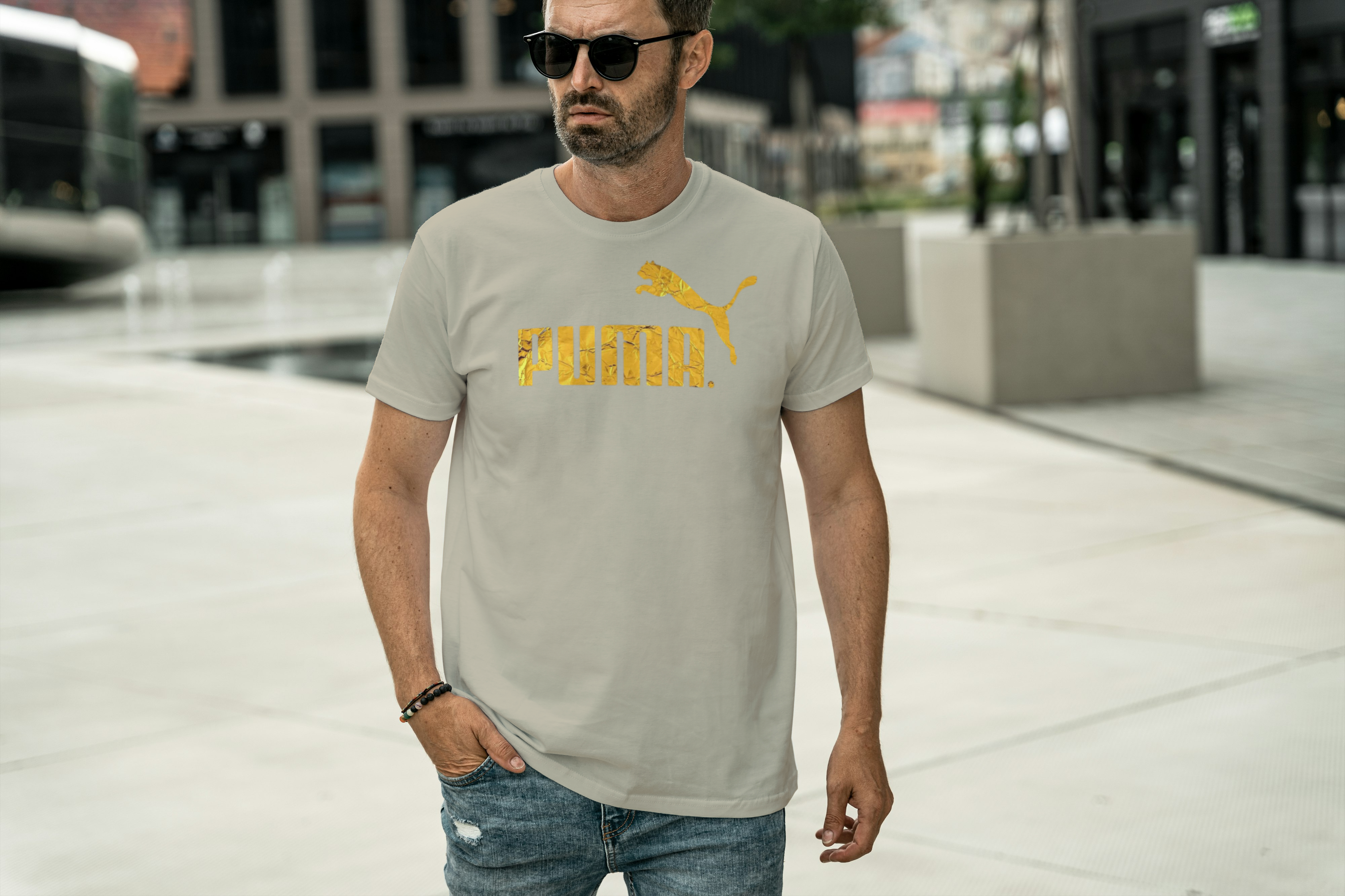 Gold Metallic Leopard Graphic Tee for Men's