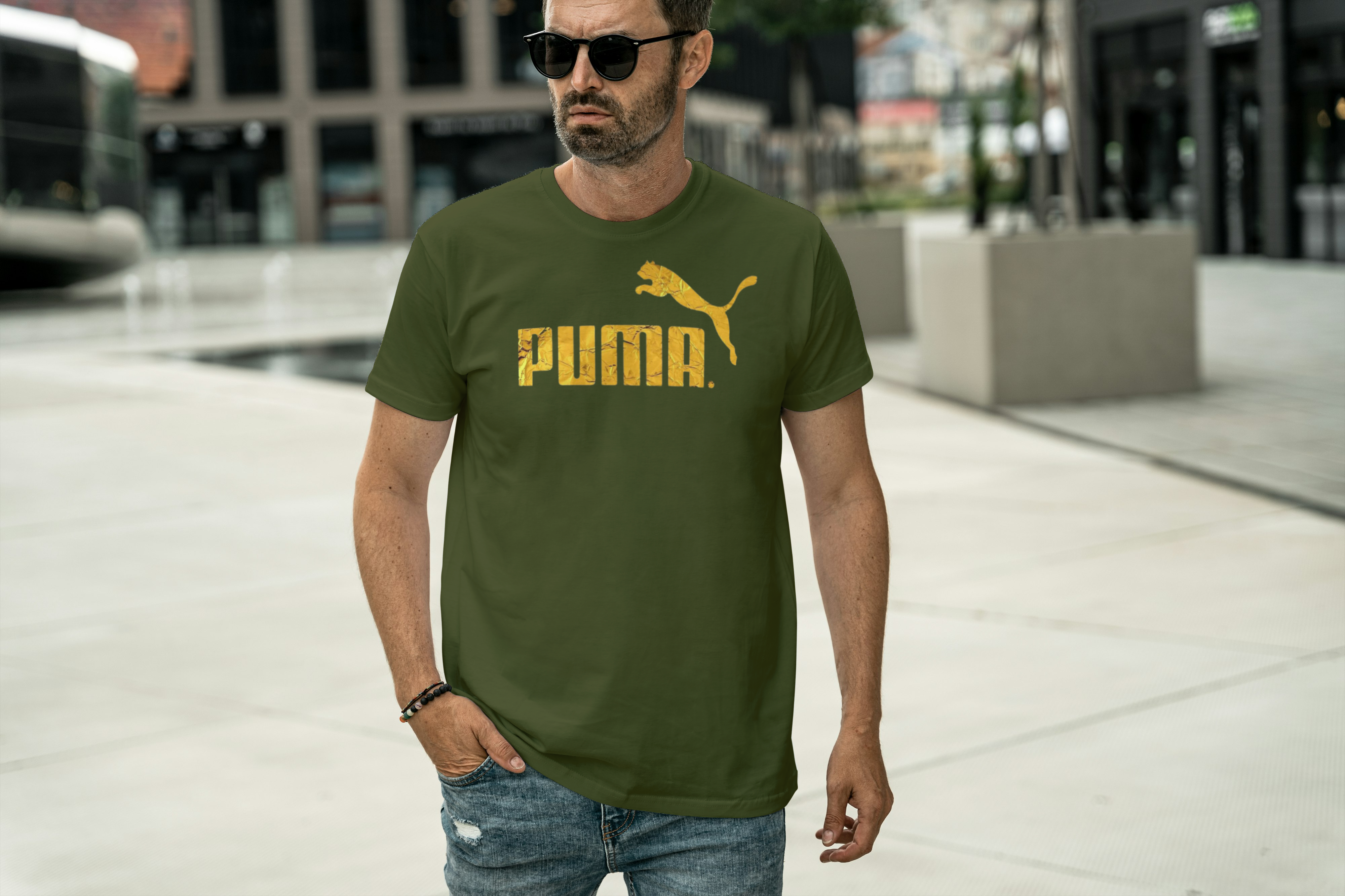 Gold Metallic Leopard Graphic Tee for Men's