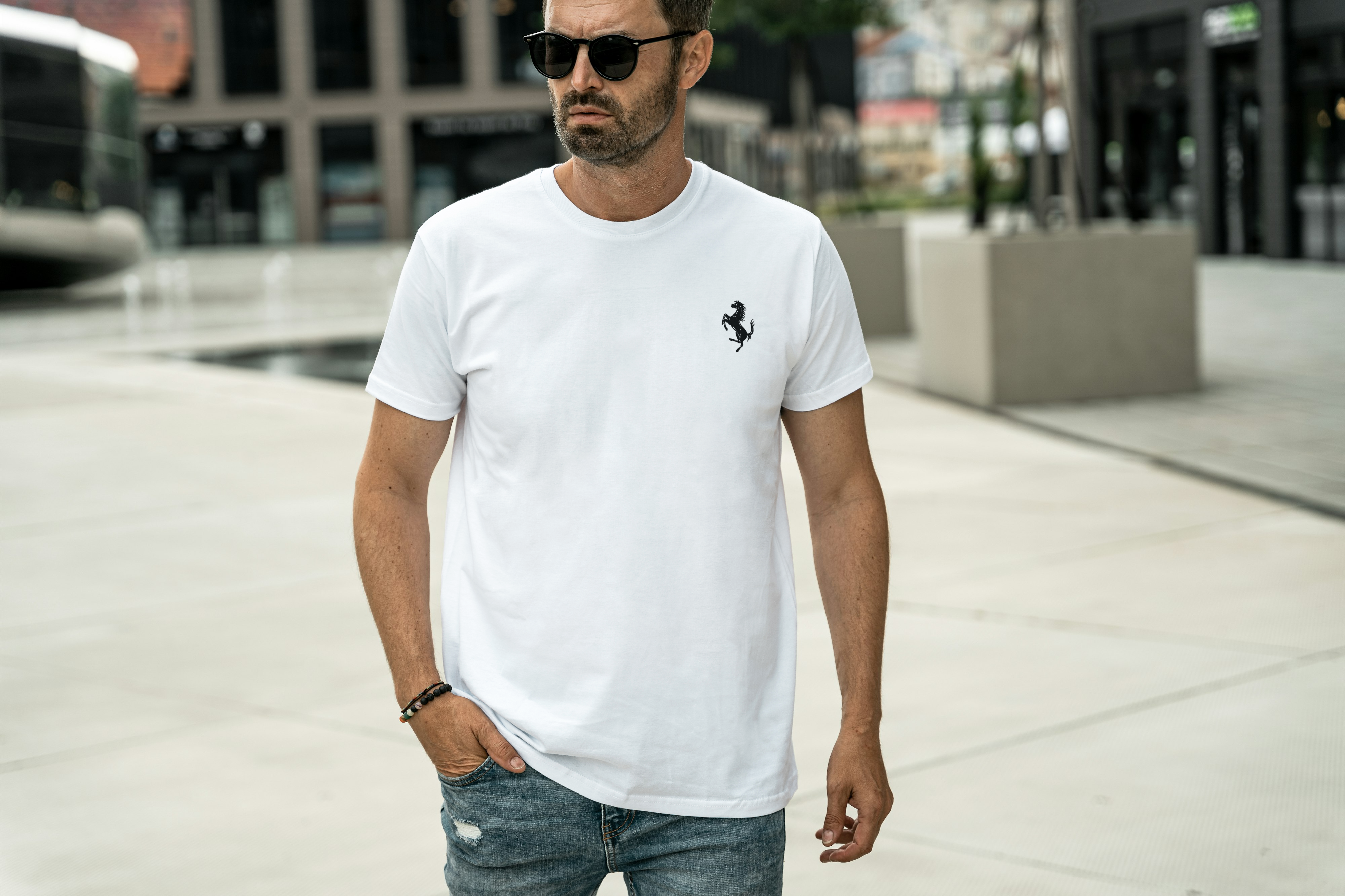 Black Prancing Horse Graphic Tee for Men's