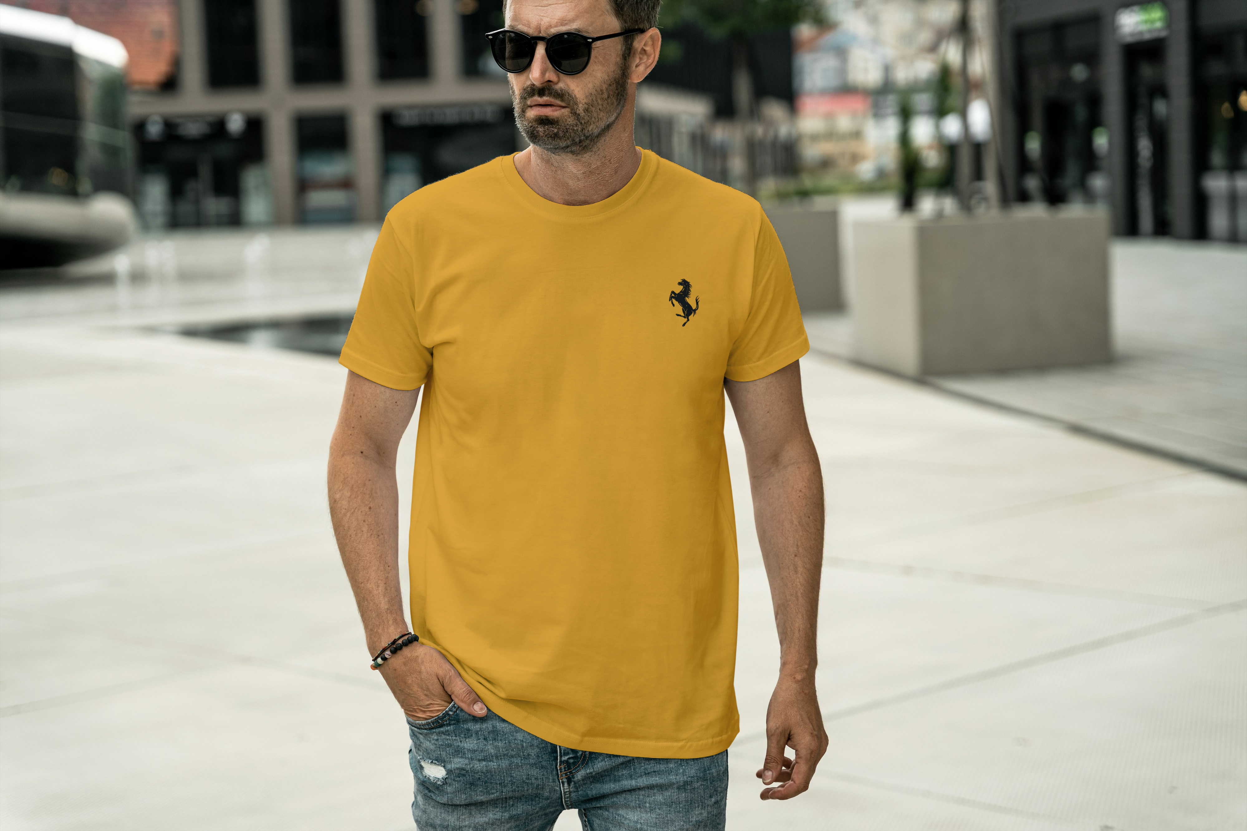 Black Prancing Horse Graphic Tee for Men's